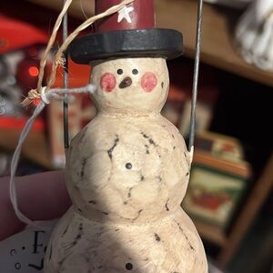 Midwest Folk Art Snowman Ornament - Cream and Black